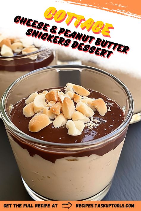 Discover a delightful twist on your favorite candy bar with this Cottage Cheese & Peanut Butter Snickers Dessert recipe. Combining the creamy goodness of cottage cheese with the rich flavors of peanut butter and chocolate, this dessert offers a healthier take on a classic treat. Perfect for satisfying your sweet cravings while still keeping it nutritious, this recipe is quick and easy to make, ideal for impressing guests or indulging in a guilt-free delight. Save this pin for a step-by-step guide to creating your own guiltless pleasure Cottage Cheese Snickers, Low Calorie Cottage Cheese Dessert, Cottage Cheese And Peanut Butter, Dessert With Cottage Cheese, Cottage Cheese Peanut Butter, Peanut Butter Cottage Cheese, Cottage Cheese Dessert, Peanut Butter Snickers, Snickers Dessert