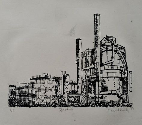 2018 (Lithography Plate Print) 8 × 6 inches. This project was for an Introductory to Printmaking class that experimented with the use of Pronto Plate Lithography printing. This print design is based off of a photo i took of an industrial yard in Seattle, WA. Pronto Plate Lithography, Plate Lithography, Lithography, Printed Plates, Printmaking, 6 Inches, Seattle, A Photo, Print Design