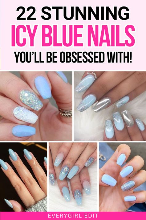 icy blue nails, icy blue nail designs, icy blue nail ideas, icy blue nail inspo, icy blue nail art, icy blue nails 2025, icy blue nail designs 2025. Light Blue Nails With Silver Accent Nail, Icy Baby Blue Nails, White Nails Blue Glitter, Light Blue Squoval Nails, Blue White Glitter Nails, Pale Blue Glitter Nails, Light Blue And Sparkle Nails, January Nails Light Blue, Baby Blue With Chrome Nails