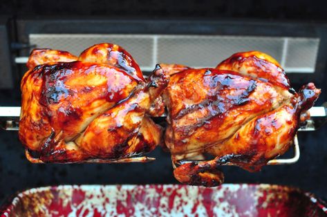 Rotisserie Cornish Game Hens with Port Wine and Currant Jelly Glaze Fried Cornish Hen Recipe, Rotisserie Recipes, Cornish Game Hen Recipes, Cornish Game Hens, Bbq Rotisserie, Cornish Hen Recipe, Currant Jelly, Game Hens, Cornish Hen