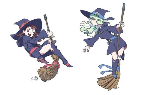 Akko And Diana, My Little Witch Academia, Little Witch Academia, Cat Drawing Tutorial, Anime Witch, I M, Flying Witch, Witch Academia, Witch Broom