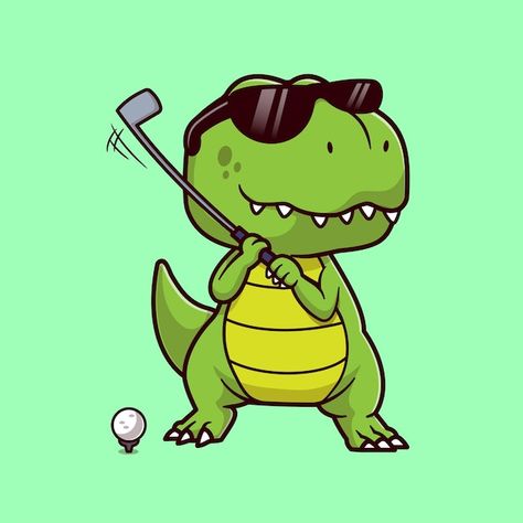 Free vector cute dino playing golf carto... | Free Vector #Freepik #freevector Golf Cartoon, Golf Illustration, Golf Drawing, Golf Tshirt, Green Leaf Wallpaper, Image Nails, Cute Dino, Baby Dino, Animated Animals