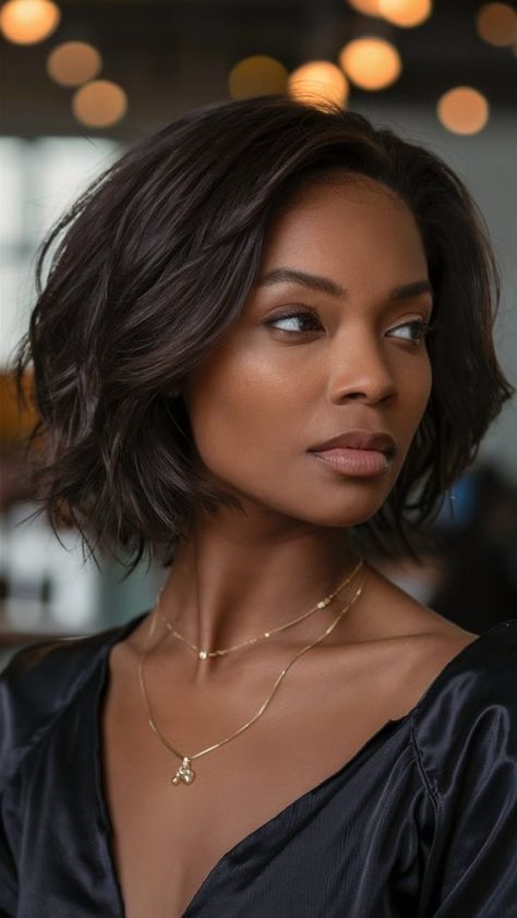 27 Trendy Short Bob Hairstyles for Black Women in 2024: Wigs, Natural Hair, Braids, Curls, and Dye Ideas Quick Weave Highlights, Mom Bob, Short Textured Bob, Textured Bob Hairstyles, Fall Haircut, Curled Hair With Braid, Bob Hairstyles For Black Women, Braids Curls, Fall Hair Cuts