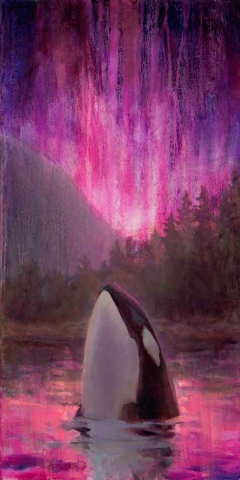 Northern Lights in Alaska... "Aurora Orca" Original whale painting with vibrant colors. | Karen Whitworth - Oil Painter on Patreon Orca Art, Whale Art Print, Alaska Art, Aurora Art, Whale Painting, Orca Whale, Whale Art, Orca Whales, Killer Whale