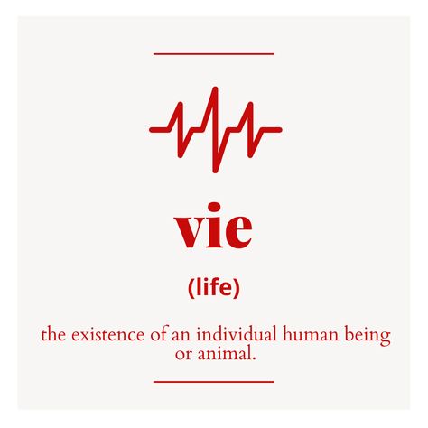 “Vie” means “Life”. And, as always, we bring you a sample sentence. Les scientifiques ont été surpris de découvrir de la vie dans les profondeurs de la mer. // Scientists were surprised to discover life at the bottom of the sea. Learn French with us!! 👉 https://frenchclass.com/private-french-lessons/ #frenchclasses #sf #CA #USA #learnfrench #speakfrench #frenchwords #frenchvocabulary #français #ispeakfrench #parlerfrancais #frenchlesson French Words And Meanings, Beautiful French Words, Words And Meanings, French Words With Meaning, French Words Quotes, Basic French Words, Bottom Of The Sea, Unique Words Definitions, Logo Design Set