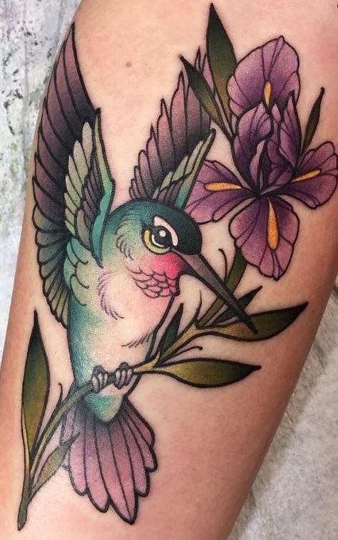 Iris Flower Tattoo, Bluebird Tattoo, Iris Tattoo, Flower Tattoo Sleeve, Hummingbird Tattoo, Traditional Tattoo Flash, American Traditional Tattoo, Hand Tattoo, Neo Traditional