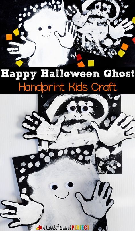 Halloween Handprint Crafts, October Preschool, Halloween Themed Activities, Halloween Art Projects, Preschool Fall, Ghost Crafts, Halloween Crafts For Toddlers, Halloween Arts And Crafts, Carte Halloween