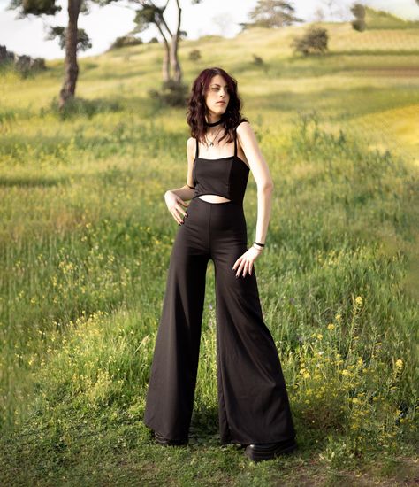 Black formal spaghetti strap jumpsuit. Wide leg overall. Festival jumpsuit. Black boho pantsuit. Bohemian jumpsuit. Gothic jumpsuit. Black Jumpsuit Wedding, Bohemian Jumpsuit, Spaghetti Strap Jumpsuit, Palazzo Jumpsuit, Jumpsuit Wide Leg, Womens Jumpsuits, Wedding Jumpsuit, Backless Jumpsuit, Black Boho