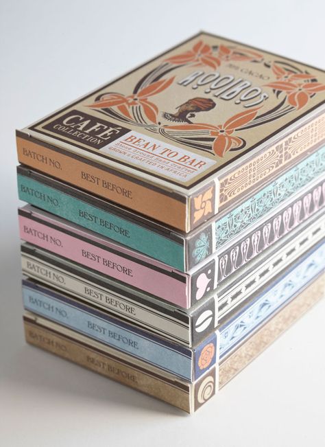 Inspired by the Art Nouveau style, Jane Says - Collection of coffee infused Chocolate Bars by DV Chocolate. Vintage Chocolate Packaging, Chocolate Package, Chocolate Bar Design, Bar Packaging, Chocolate Packaging Design, Product Placement, Candy Packaging, Cool Packaging, Chocolate Design