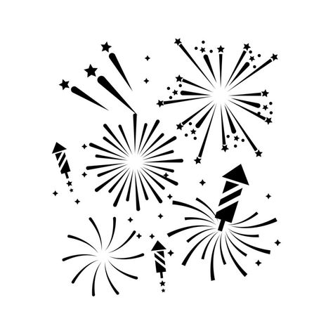 Set of silhouette firework icons Fireworks Box, Fireworks Clipart, New Year's Eve Crafts, Fireworks Svg, July Colors, New Years Activities, Preschool Projects, New Year Fireworks, Free Stencils