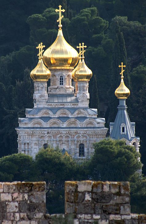 Russian Orthodox Church of St. Mary Magdalene ~ Jerusalem, Israel St Mary Magdalene, Russian Orthodox Church, Russian Architecture, Russian Orthodox, Mary Magdalene, Old Churches, Cathedral Church, Church Architecture, Church Building