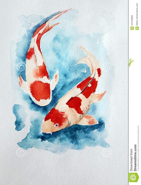 Illustration about Two carp koi in water. Watercolor painting. Illustration of design, gouache, symbol - 101578658 Koi In Water, Koi Fish Painting, Watercolor Koi Fish, Art Vampire, Koi Painting, Koi Fish Drawing, Koi Watercolor, Dengeki Daisy, Koi Art