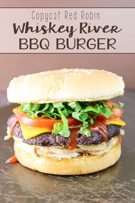 Fire up the grill for this Copycat Red Robin Whiskey River BBQ Burger! Don't let summer pass you by without trying this recipe! #12bloggers Red Robin Recipes, Copycat Red Robin, Grilled Chicken Recipes Easy, Bbq Burger, Easy Grilling Recipes, Bbq Burgers, Easy Grilled Chicken, Easy Grilling, Gourmet Burgers