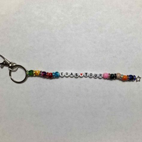 Taylor Swift The Eras Tour Beaded Friendship Bracelet Keychain   Handmade approx 6” long Pony Bead Keychain Patterns, Bead Keychain Patterns, Friendship Bracelet Keychain, Eras Bracelets, Keychain Patterns, Bead Keychain, Bracelets Ideas, Friendship Bracelets With Beads, Bracelet Keychain