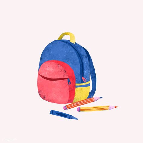 Colorful school backpack doodle vector | premium image by rawpixel.com / Toon School Bag Illustration, Backpack Doodle, Backpack Illustration, Backpack Drawing, Backpack Art, Doodle Girl, Illustration Landscape, Doodle Vector, Photo Elements