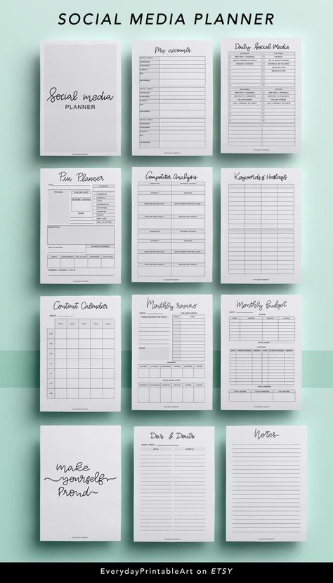 Buy Social Media Planner Ultimate Printable Planner Social Media Online in India - Etsy | Monthly Printable Planner by  Jimmy Brown Social Media Worksheet, Social Media Planner Printable, Pinterest Planner, Social Media Checklist, Making Goals, Digital Bullet Journal, Instagram Planner, Marketing Planner, Small Business Organization