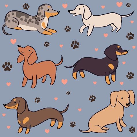 Dachshund dog illustration cartoon small dog Cartoon Weiner Dog, Wiener Dog Illustration, Dachshund Wallpaper, Dachshund Cartoon, Dachshund Illustration, Sleeping Drawing, Dog Pack, Cartoon Dogs, Dog Drawings