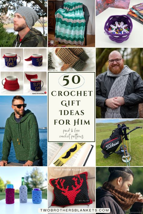 50 Crochet Gift Ideas for Him - Two Brothers Blankets Crochet Pillow For Men, Diy Crochet Gifts For Men, Great Crochet Gifts, Crochet Gift Ideas For Grandparents, Crochet Patterns For Mens Gifts, Crochet Men Ideas, Crochet Patterns Gifts For Men, Crochet Gifts For Men Dads, Crochet Brother Gift