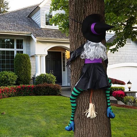 Large Crashing Witch Halloween Decorations(63" H), Crashing Witch into Tree, Outdoor Indoor Crashed Witch Props Halloween Hanging Decorations. Click link to find on Amazon! Witch Halloween Decorations, Yard Witch, Crashing Witch, Outdoor Tree Decorations, Halloween Flying Witch, Halloween Garden Decorations, Witch Props, Tree Fence, Halloween Hanging Decorations