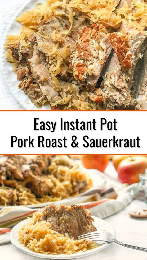 You will love this Instant Pot pork roast with sauerkraut dish on a cold winter's night. It's low carb, easy and it supposedly gives you good luck if you eat it on New Years Day!!! Only 3 ingredients and 2.2g net carbs per serving. Pork Roast With Sauerkraut, Instant Pot Pork Roast Recipe, Pork And Sauerkraut Recipe, Pork Roast And Sauerkraut, Pork And Sauerkraut, Low Carb Instant Pot Recipes, Low Carb Pork, Pork Roast Recipes, Low Carb Easy