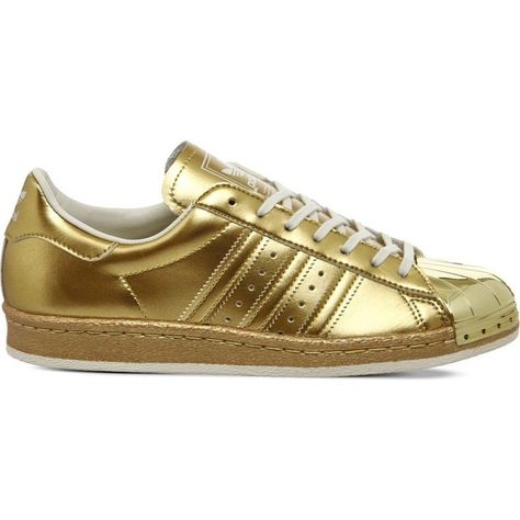 ADIDAS Superstar 80s trainers ($97) ❤ liked on Polyvore featuring shoes, sneakers, metallic gold, metallic gold shoes, 80s sneakers, adidas trainers, adidas shoes and metallic gold sneakers 80s Trainers, Adidas Shoes For Women, Adidas Nails, 1980s Shoes, Metallic Gold Shoes, Black Adidas Shoes, Adidas Superstar 80s, Gold Adidas, Round Toe Sneakers