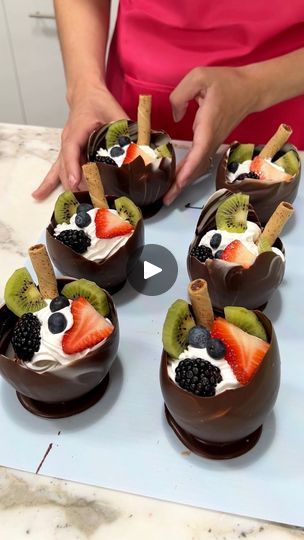 Easy summer desserts - so yummy! | Rick Lax, summer, balloon, dessert | Easy summer desserts - so yummy!

Woman makes chocolate bowls using balloons.

This original video was produced by Network Media, Rick Lax, LLC, and... | By Life with Coco | Alright. So, I'm just using
some mini balloons and I'm dipping them in some milk
chocolate and white chocolate. I like to add the white
chocolate for a nice little swirl effect and we're just
covering that base of that balloon in our milk melted
chocolate and then placing it on a tray. I'm going to add a
little bit more white chocolate to this mixture so that we can
get a cooler effect. I'm hoping for something kind of marble
and these are just the Gerardelli chocolate melts.
Makes it super easy. You just follow the directions on the
back of the sh Chocolate Fruit Cups, Chocolate Bowls Desserts, Chocolate Cup Desserts, Justine Kameron, Pumpkin Alfredo, Veggie Fritters, Chocolate Bowls, Chocolate Deserts, Dessert Mousse