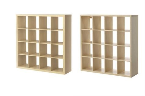 IKEA Responds: Expedit Versus Kallax — Design News. In response the the uproar about their discontinuation of EXPEDIT, IKEA released photos of the KALLAX yesterday. Like many of you mentioned in the comments, the KALLAX is a slight tweak on the beloved shelving system: a more scratch-resistant surface, slightly rounded corners, and thinner outer boards, but the same internal dimensions. Square Bookshelf, Ikea Living Room Storage, Ikea Cube Shelves, Kallax Office, Kallax Playroom, Poshmark Office, Podiatry Clinic, Ikea Cubes, Ikea Kallax Shelving