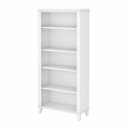 Turn any space into your own personal library with the Bush Furniture Somerset Tall 5 Shelf Bookcase. With a stylish tapered leg design and your choice of several attractive finishes, this tall bookshelf is a perfect way to organize any home office or living room. Two shelves are fixed to provide structural strength, and three are adjustable so your items are sure to fit. The height of the Bookcase matches that of a Somerset Desk and Hutch combination (sold separately) to create a coordinated ap White Bookshelf, Bookcase White, Tall Bookshelves, 5 Shelf Bookcase, Tall Bookcases, Professional Appearance, White Bookcase, Shelf Bookcase, Business Furniture