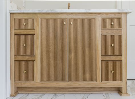 Cane Vanity, Reeded Vanity, Much Style, Beautiful Bathroom Designs, Garage Remodel, Bathroom Inspo, Bathroom Renos, Bathroom Cabinets, House Bathroom