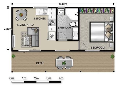 Granny Flat Floor Plans, Granny Pods Floor Plans, Granny Flat Plans, Cottage Floor Plan, Cottage Flooring, Flat Plan, Granny Pods, 1 Bedroom House, Backyard Cottage