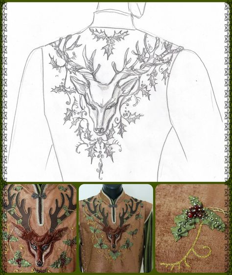 Elvish Embroidery, Elven Embroidery, Elvish Costume, Cottagecore Faerie, Embroidery Deer, Fantasy Costume Design, Elven Costume, Deer Embroidery, Lotr Costume