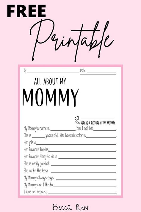 free printable mother's day questionnaire Childrens Ministry Games, Family Activities Kindergarten, All About My Mom, Morhers Day, Mothers Day Crafts Preschool, April Preschool, Family Activities Preschool, Free Family Activities, Questions For Kids