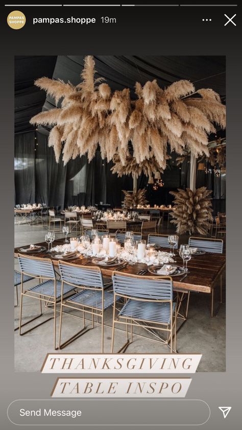 Pampas table set up decor Pampas Grass Table Decor Party, Black Pampas Grass Centerpiece Table Settings, Pampas Grass Top Table, Pampas Grass Decor Black And Gold, Pampas Grass Long Table, Black Pampas, Table Set Up, 30th Birthday Parties, Black Table