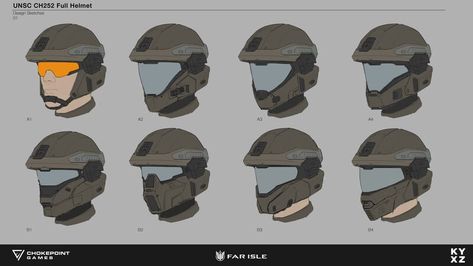 ArtStation - Far Isle - Props, Kieren Xiang Halo Helmet Concept, Futuristic Combat Armor, Halo Marines, Future Helmet, Exo Armor, Futuristic Helmets, Unsc Halo, Exoskeleton Armor, Project Icarus