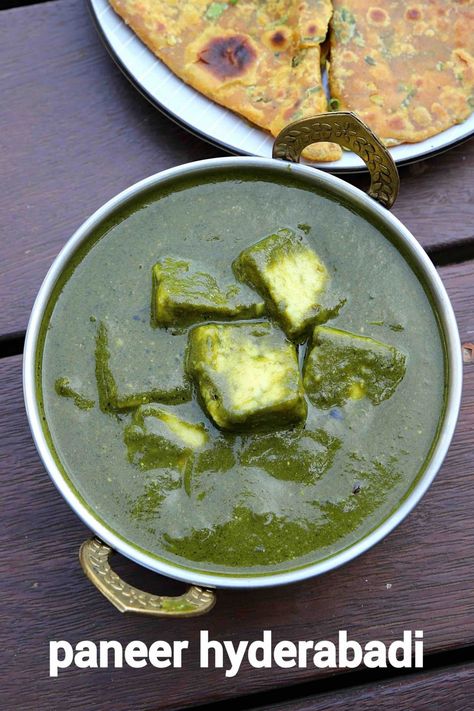 paneer hyderabadi recipe | hyderabadi paneer | paneer hyderabadi masala Aloo Palak Recipe, Palak Paneer Recipe, Aloo Palak, Paneer Dishes, North Indian Recipes, Paneer Recipe, Spinach Curry, Vegetarian Snacks Recipes, Spicy Snacks