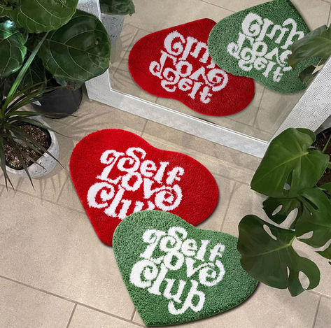 (amazon affiliate) Funky Aesthetic, Green Bath Mat, Dorm Bathroom, Cute Bath Mats, Heart Pillows, Rug Room, Heart Shaped Valentines, Self Love Club, Shaped Rug