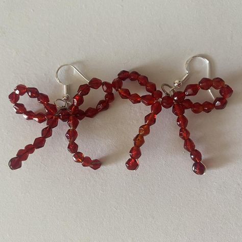 Handmade red crystal beaded bow earrings 🎀❤️ Each... - Depop Beaded Bow, Love And Care, Pretty Jewelry, Bow Earrings, Red Crystals, Pretty Jewellery, Cute Earrings, Made With Love, Crystal Beads