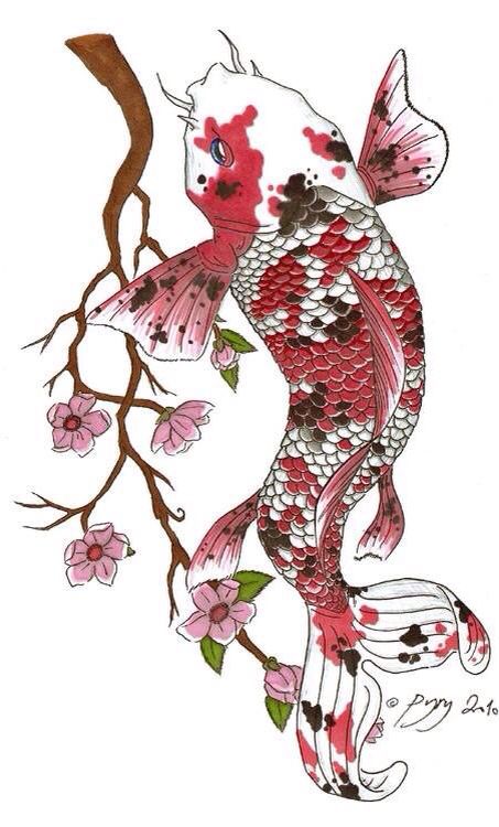 Cherry blossom and koi fish tattoo idea Pez Koi Tattoo, Dragon Koi Fish, Karp Koi, Tattoo Koi, Japanese Koi Fish Tattoo, Tato Ikan Koi, Koi Tattoo Design, Koi Fish Drawing, Kunst Tattoos