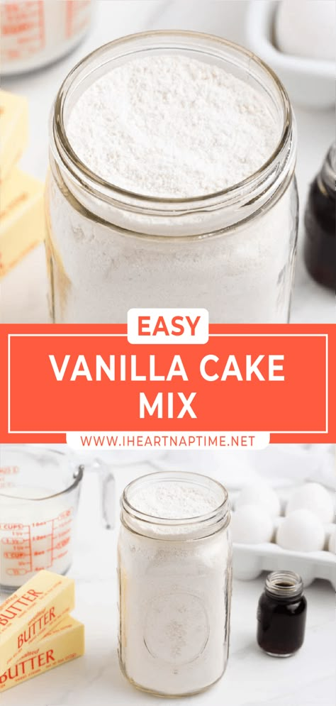 You want to bake something for dessert tonight but what will you make? How about the perfect vanilla cake? Thankfully, you have some of this homemade vanilla cake mix stashed away in your pantry! Homemade Vanilla Cake Mix, Homemade Vanilla Cake Mix Recipes, Home Made Cake Mix Recipes, Homemade Dry Cake Mix Recipes, Diy Cake Mixes, Homade Cake Mix Recipes, Homemade White Cake Mix Recipes, Home Made White Cake Recipes Easy, Cake Mix From Scratch Homemade