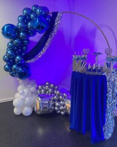 Shop The Look Royal Blue Silver And White Decorations, Royal Blue And Silver Sweet 16 Decorations, Royal Blue And Silver Quinceanera Decorations, Royal Blue And Silver Party Decorations, Royal Blue Sweet 16 Decorations, Royal Blue Party Decorations, White Silver Balloons, Blue Party Themes, Diamond Theme Party