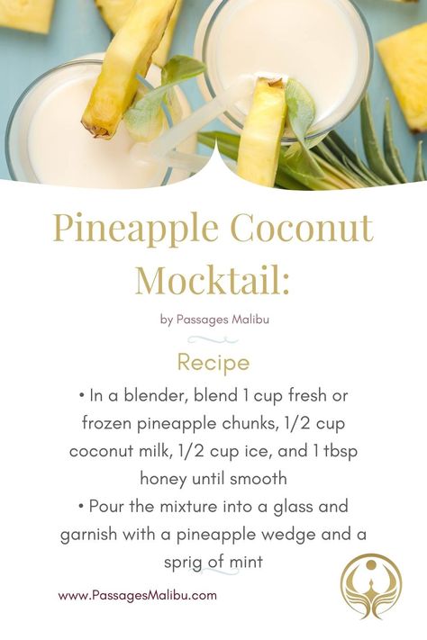 Nonalcoholic Pineapple Drinks, Coconut Mocktail Non Alcoholic, Pineapple Coconut Mocktail, Pineapple Juice Mocktail Non Alcoholic, Coconut Milk Mocktail Recipe, Coconut Mocktail Recipes, Coconut Water Mocktail Recipes, Tropical Mocktail Recipe, Mocktails Non Alcoholic Recipes