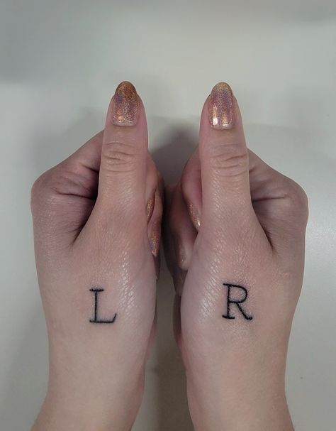 Right Hand Tattoo, Letter R Tattoo, Small Letter Tattoo, L Tattoo, R Tattoo, Small Hand Tattoos, Times New Roman, Discreet Tattoos, Hand Tattoo