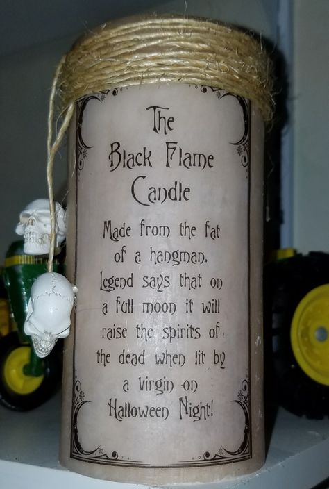 Diy Black Flame Candle, Lab Decorations, The Black Flame Candle, Halloween Crafts To Sell, Homemade Decorations, Hocus Pocus Party, Black Flame Candle, Flame Candle, Dollar Store Halloween