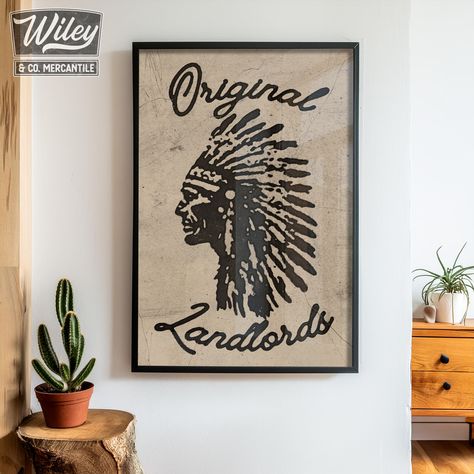 Add a bold, vintage touch to your space with our western-inspired "Original Landlords" Native American Indian art print! Perfect for western and southwestern themed spaces.

Printed on museum-grade matte paper, this unframed poster ensures vivid colors that won’t fade. Available in standard sizes: • 12" x 18" • 16" x 24" • 20" x 30" • 24" x 36" (Frame not included)

Native American art, vintage wall decor, tribal art, indigenous pride, rustic wall art, boho decor, native heritage Indigenous Pride, Rustic Mid Century, Typographic Art Print, Modern Americana, Western Wall Decor, Wall Decor Rustic, Western Wall Art, Western Wall, Cowboy Art