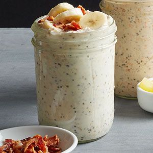 Make Now, Enjoy Tomorrow: Easy Overnight Oats And everything's better with bacon! Refrig Oatmeal, Banana Bacon, Refrigerator Oatmeal, Breakfast Overnight, Peanut Butter And Banana, Easy Overnight Oats, Banana Overnight Oats, Breakfast Recipes Sweet, Easy Oatmeal