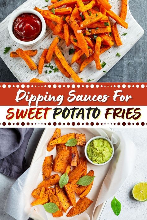 These dipping sauces for sweet potato fries are a total game changer! Each sauce on this list will make the classic snack ten times more addictive. Best Dipping Sauces, Healthy Sweet Potato Fries, Easy Sweet Potato Fries, Homemade Sweet Potato Fries, Sweet Potato Fries Recipe, Homemade Guac, Cajun Spices, Crispy Sweet Potato Fries, Spicy Ketchup