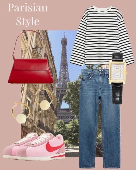 More Parisian look style or Copenhagen? Both simple and classic looks styled with the same sneakers for a long walk in the city. The outfit combines casual and chic elements, with a playful mix of pink and red shades. The sneakers add a sporty touch, while the dress and earrings bring a sense of elegance, and the bag complements the look with a clean, sophisticated finish. Parisian Look, Red Shades, Long Walk, Long Walks, The Outfit, Pink And Red, Parisian Style, Look Fashion, Classic Looks