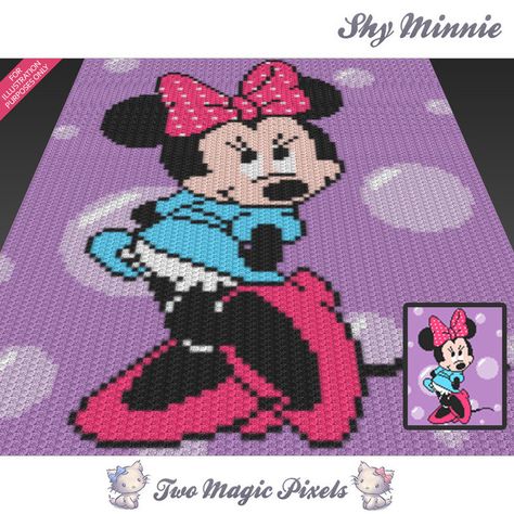 Shy Minnie inspired crochet blanket pattern; knitting, cross stitch graph; pdf Blanket Pattern Knitting, Blanket Corner, Minnie Mouse Blanket, Cross Stitch Graph, C2c Graph, Sc Crochet, Corner To Corner Crochet, Graph Crochet, Crochet Disney