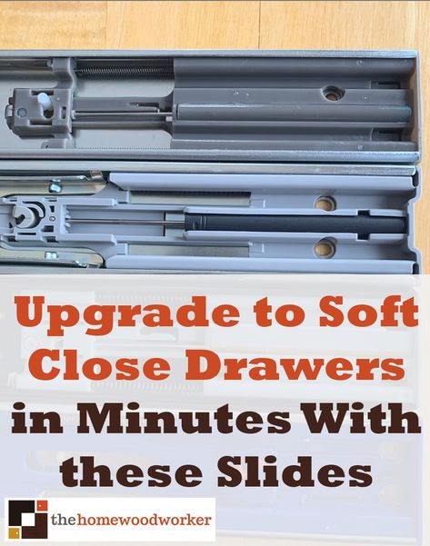 Almost all drawer slides can be upgraded in minutes per drawer with side mount soft close drawer slides. Learn what the best soft close drawer slides are. And how to install them with tips from a cabinetmaker who's built and installed over a thousand drawers. Soft Close Cabinets Diy, Installing Drawer Slides, Work Nook, Tiles Installation, Cabinet Building, Drawer Sliders, Staging Furniture, Pantry Drawers, Soft Close Drawer Slides