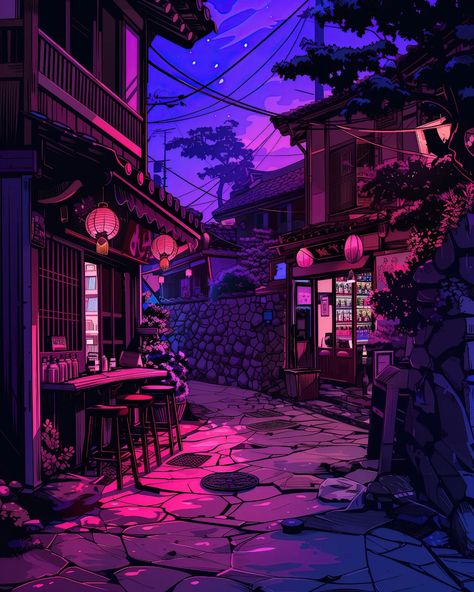 purple streets 💜 ⠀⠀⠀⠀⠀⠀⠀⠀⠀ 🔗 #chillvibes 🔗 #studioghibli 🔗 #nostalgia 🔗 #animelover 🔗 #cozy 🔗 #goodmood 🔗 #lofi 🔗 #korea Purple Building, Lo Fi Music, Chill Out Music, Cyberpunk Aesthetic, Cyberpunk City, Soothing Sounds, Cool Wallpapers Art, Urban Life, Good Mood